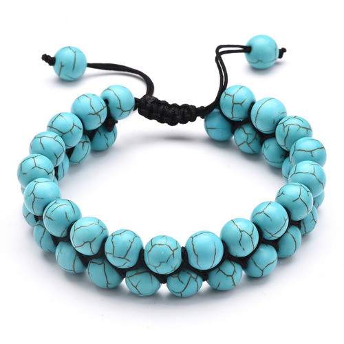 Vally - Gemstone Double Layer Beaded Boho Wrap Macrame Bracelet - Turquoise Stone - Overview & Details Color: Turquoise Stone Material: Natural stone Gender: Unisex Type: Bracelets 8mm beads double layer Bracelet weight: 30g The stone color will NOT fade Nickel & Zinc Free Adjustable to fit One size fits all