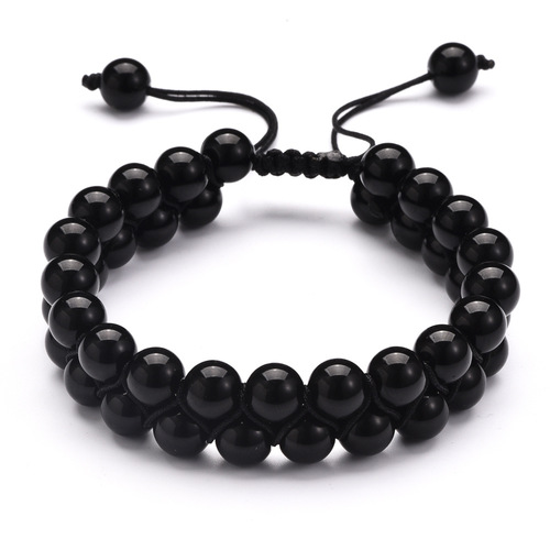 Gemstone Double Layer Beaded Boho Wrap Macrame Bracelet - Black Shiny Stone - Overview & Details Color: Black Shiny Stone Material: Natural stone Gender: Unisex Type: Bracelets 8mm beads double layer Bracelet weight: 27g The stone color will NOT fade Nickel & Zinc Free Adjustable to fit One size fits all