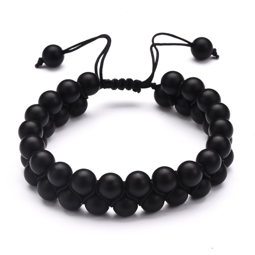 Gemstone Double Layer Beaded Boho Wrap Macrame Bracelet - Black Matte Stone - Overview & Details Color: Black Matte Stone Material: Natural stone Gender: Unisex Type: Bracelets 8mm beads double layer Bracelet weight: 28g The stone color will NOT fade Nickel & Zinc Free Adjustable to fit One size fits all