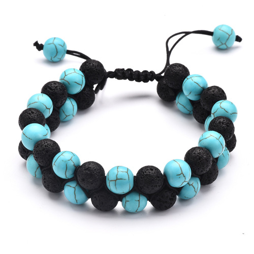 Gemstone Double Layer Beaded Boho Wrap Macrame Bracelet - Lava & Turquoise Stone - Overview & Details Color: Lava & Turquoise Stone Material: Natural stone Gender: Unisex Type: Bracelets  8mm beads double layer Bracelet weight: 29g The stone color will NOT fade Nickel & Zinc Free Adjustable to fit One size fits all