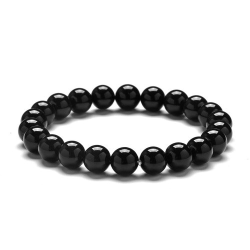 Simple Style Natural Stone Beaded Shiny Black Agate Stone - 8mm - Overview & Details Color: Shiny Black Agate Stone Material: Natural stone Gender: Unisex Type: Bracelets 8mm beads 18cm – Stretchy elastic Bracelet weight: 17g The stone color will NOT fade Nickel & Zinc Free