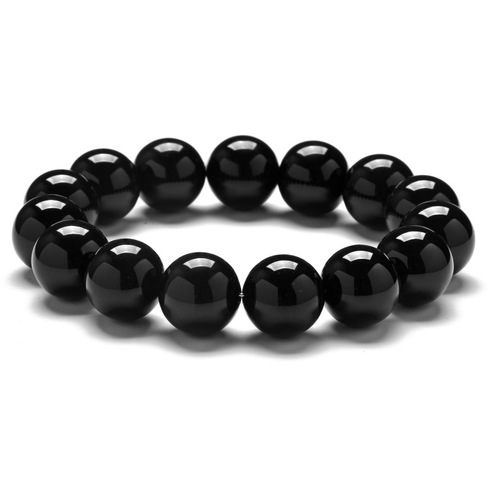 Vally - Simple Style Natural Stone Beaded Shiny Black Agate Stone - 14mm - Overview & Details Color: Shiny Black Agate Stone Material: Natural stone Gender: Unisex Type: Bracelets 14mm beads 19.5cm – Stretchy elastic Bracelet weight: 56g The stone color will NOT fade Nickel & Zinc Free