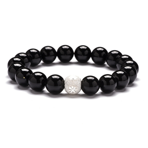 Simple Style Natural Stone Beaded Shiny Black Agate Stone - Silver 10mm - Overview & Details Color: Shiny Black Agate Stone Material: Natural stone Gender: Unisex Type: Bracelets 10mm beads 18cm – Stretchy elastic Bracelet weight: 29g The stone color will NOT fade Nickel & Zinc Free Sterling silver middle bead