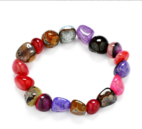 Irregular Colorful Agate Natural Stone Bracelet - Overview & Details Color: Colorful Stone Material: Natural stone Gender: Unisex Type: Bracelets 8-10mm beads 16.5cm – Stretchy elastic Bracelet weight: 36g The stone color will NOT fade Nickel & Zinc Free