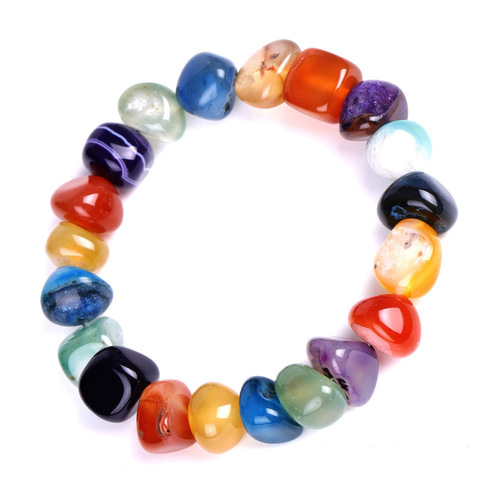 Irregular Natural Stone Colorful Agate Beads Elastic Bracelet - Colorful Stone - Overview & Details Color: Colorful Stone Material: Natural stone Gender: Unisex Type: Bracelets 8-10mm beads 17cm – Stretchy elastic Bracelet weight: 32g The stone color will NOT fade Nickel & Zinc Free