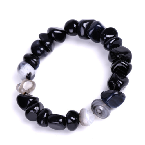 Irregular Natural Stone Colorful Agate Beads Elastic Bracelet - Black Stone - Overview & Details Color: Black Stone Material: Natural stone Gender: Unisex Type: Bracelets 8-10mm beads 17.5cm – Stretchy elastic Bracelet weight: 38g The stone color will NOT fade Nickel & Zinc Free