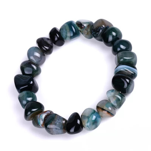 Irregular Natural Stone Colorful Agate Beads Elastic Bracelet - Dark Green Stone - Overview & Details Color: Dark Green Stone Material: Natural stone Gender: Unisex Type: Bracelets 8-10mm beads 17.5cm – Stretchy elastic Bracelet weight: 34g The stone color will NOT fade Nickel & Zinc Free