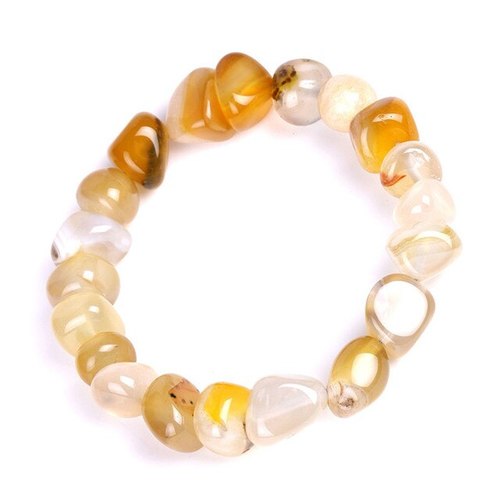 Irregular Natural Stone Colorful Agate Beads Elastic Bracelet - Yellow Stone - Overview & Details Color: Yellow Stone Material: Natural stone Gender: Unisex Type: Bracelets 8-10mm beads 17.5cm – Stretchy elastic Bracelet weight: 34g The stone color will NOT fade Nickel & Zinc Free