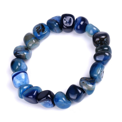 Irregular Natural Stone Colorful Agate Beads Elastic Bracelet - Dark Blue Stone - Overview & Details Color: Dark Blue Stone Material: Natural stone Gender: Unisex Type: Bracelets 8-10mm beads 17.5cm – Stretchy elastic Bracelet weight: 31g The stone color will NOT fade Nickel & Zinc Free