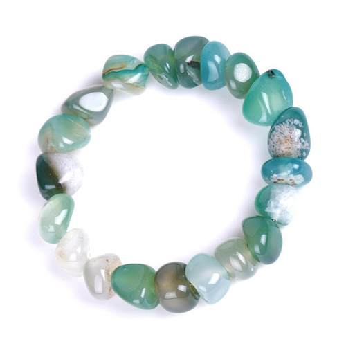 Irregular Natural Stone Colorful Agate Beads Elastic Bracelet - Light Green Stone - Overview & Details Color: Light Green Stone Material: Natural stone Gender: Unisex Type: Bracelets 8-10mm beads 17.5cm – Stretchy elastic Bracelet weight: 36g The stone color will NOT fade Nickel & Zinc Free