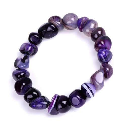 Irregular Natural Stone Colorful Agate Beads Elastic Bracelet - Purple Stone - Overview & Details Color: Purple Stone Material: Natural stone Gender: Unisex Type: Bracelets 8-10mm beads 17.5cm – Stretchy elastic Bracelet weight: 31g The stone color will NOT fade Nickel & Zinc Free