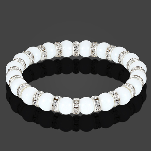 Boho Natural Stone Rhinestone Bead Bracelets - White Stone, Silver With Clear Rhinestone - Overview & Details Color: White Stone, Silver With Clear Rhinestone Material: Natural stone & Rhinestone Gender: Unisex Type: Bracelets 8mm beads 19cm – Stretchy elastic Bracelet weight: 19g The stone color will NOT fade Nickel & Zinc Free Silver Plated