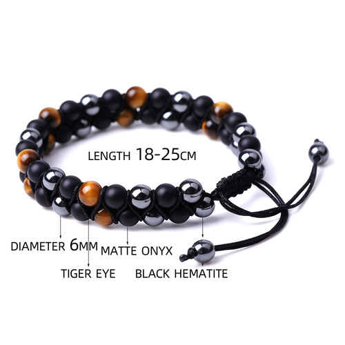 Mix Color Jade Stone Tiger Eye Agate Bracelet - 6mm Double Layer - Overview & Details Color: Jade Stone & Tiger Eye Material: Natural stone Gender: Unisex Type: Bracelets 6mm beads double layer Bracelet weight: 20g The stone color will NOT fade Nickel & Zinc Free Adjustable to fit One size fits all