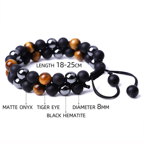 Mix Color Jade Stone Tiger Eye Agate Bracelet - 8mm Double Layer - Overview & Details Color: Jade Stone & Tiger Eye Material: Natural stone Gender: Unisex Type: Bracelets 8mm beads double layer Bracelet weight: 36g The stone color will NOT fade Nickel & Zinc Free Adjustable to fit One size fits all