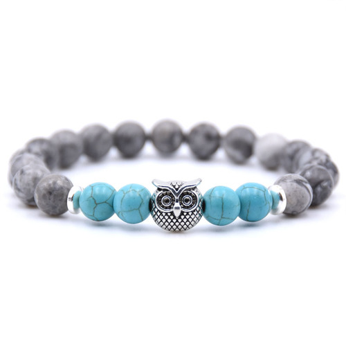 Jade Owl Pendant Stone Bracelet - Turquoise Stone - Overview & Details Color: Grey Jade Stone with Turquoise Stone Material: Natural stone Gender: Unisex Type: Bracelets 8mm beads 19cm – Stretchy elastic Bracelet weight: 22g The stone color will NOT fade Nickel & Zinc Free