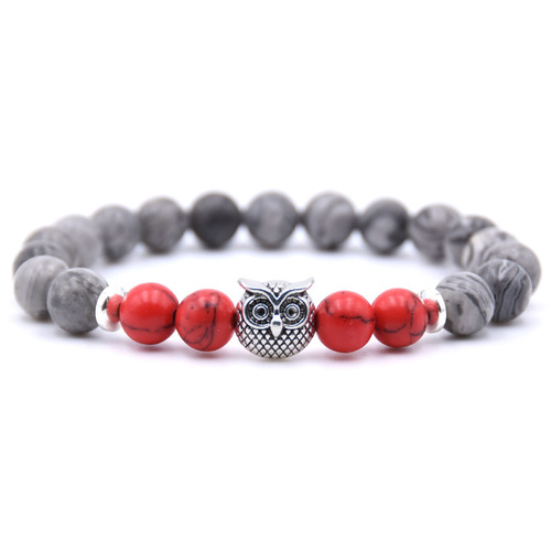 Jade Owl Pendant Stone Bracelet - Red Stone - Overview & Details Color: Grey Jade Stone with Red Stone Material: Natural stone Gender: Unisex Type: Bracelets 8mm beads 19cm – Stretchy elastic Bracelet weight: 22g The stone color will NOT fade Nickel & Zinc Free