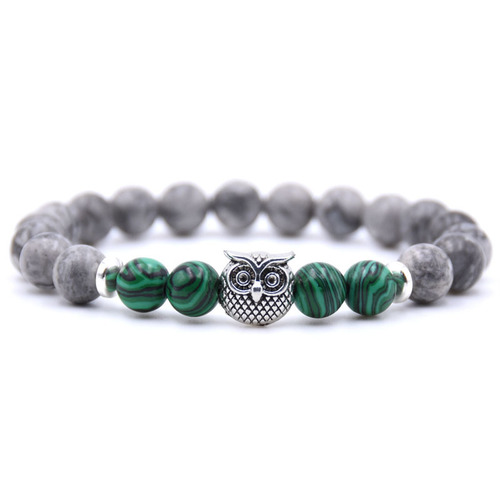 Jade Owl Pendant Stone Bracelet - Green Stone - Overview & Details Color: Grey Jade Stone with Green Stone Material: Natural stone Gender: Unisex Type: Bracelets 8mm beads 19cm – Stretchy elastic Bracelet weight: 22g The stone color will NOT fade Nickel & Zinc Free