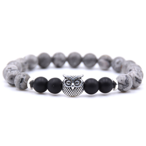 Jade Owl Pendant Stone Bracelet - Black Stone - Overview & Details Color: Grey Jade Stone with Black Stone Material: Natural stone Gender: Unisex Type: Bracelets 8mm beads 19cm – Stretchy elastic Bracelet weight: 22g The stone color will NOT fade Nickel & Zinc Free