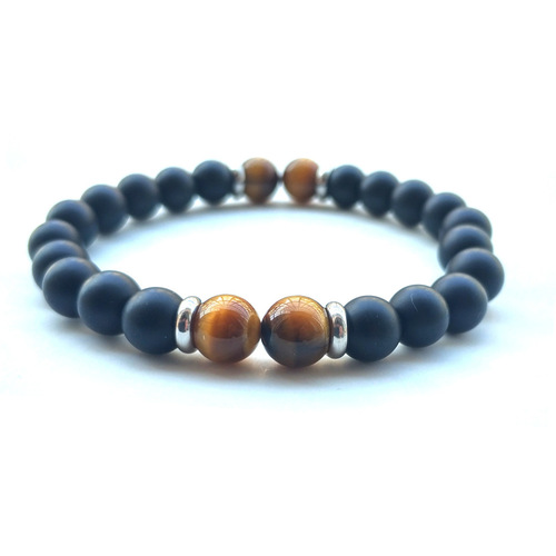 Natural Stone Black Agate Bracelets - Tiger Eye Stone - Overview & Details Color: Black Matte Stone with Tiger Eye Stone Material: Natural stone Gender: Unisex Type: Bracelets 8mm beads 19.5cm – Stretchy elastic Bracelet weight: 20g The stone color will NOT fade Nickel & Zinc Free