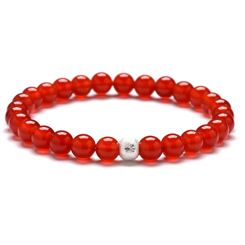 Red Agate Stone Bead Bracelet With Sterling Silver - 6mm - Overview & Details Color: Red Stone  Material: Natural stone  Gender: Unisex  Type: Bracelets  6mm beads  16.5cm – Stretchy elastic  Bracelet weight: 10g  The stone color will NOT fade  Nickel & Zinc Free  Sterling silver middle bead