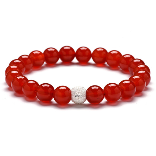 Vally - Red Agate Stone Bead Bracelet With Sterling Silver - 8mm - Overview & Details Color: Red Stone Material: Natural stone Gender: Unisex Type: Bracelets 8mm beads 18cm – Stretchy elastic Bracelet weight: 17g The stone color will NOT fade Nickel & Zinc Free Sterling silver middle bead