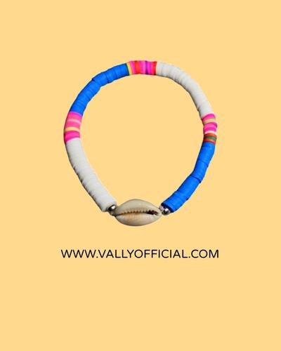 Vally - Blue white beaded shell bracelet - Hand made blue and white  bead bracelet shell design ,applicable for the ankle and wrist.