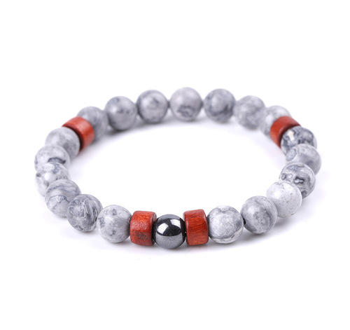 Vally - Charm Natural Stone Bracelet - Grey Stone - Overview & Details Color: Grey Stone Material: Natural stone Gender: Unisex Type: Bracelets 8mm beads 17.5cm – Stretchy elastic Bracelet weight: 13g The stone color will NOT fade Nickel & Zinc Free