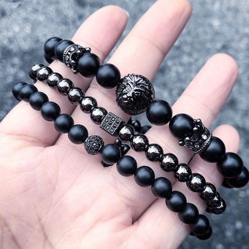 Charm Natural Stone Elastic Bracelet - Black Set - Overview & Details Color: Black Set Material: Natural stone Gender: Unisex Type: Bracelets 6-8mm beads 18.5cm – Stretchy elastic Bracelet weight: 48g The stone color will NOT fade Nickel & Zinc Free 3 Bracelets