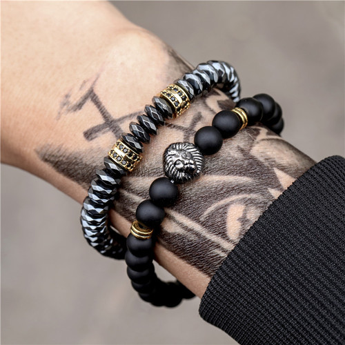 Charm Natural Stone Elastic Bracelet - Black & Silver - Overview & Details Color: Black & Silver Material: Natural stone Gender: Unisex Type: Bracelets 8mm beads 19cm – Stretchy elastic Bracelet weight: 42g The stone color will NOT fade Nickel & Zinc Free 2 Bracelets