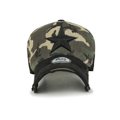 Black Camouflage Ililily Star Embroidery Black White Trucker Hat Cotton Baseball Cap