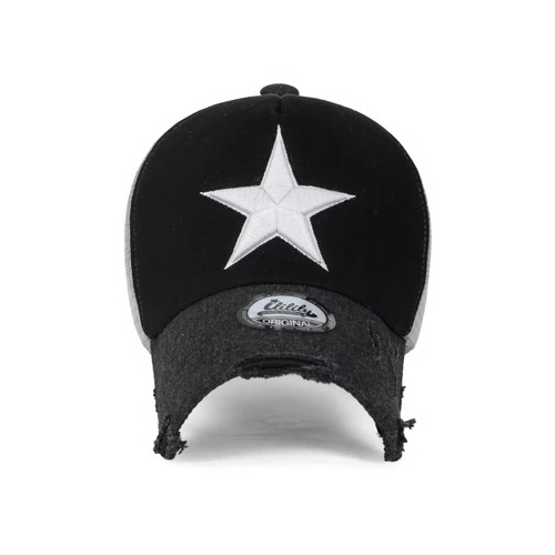 Black Ililily Star Embroidery Black White Trucker Hat Cotton Baseball Cap