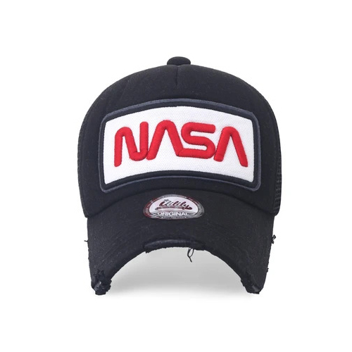 Black Ililily NASA Worm Logo Embroidery Baseball Cap Mesh Snap Back Trucker Hat