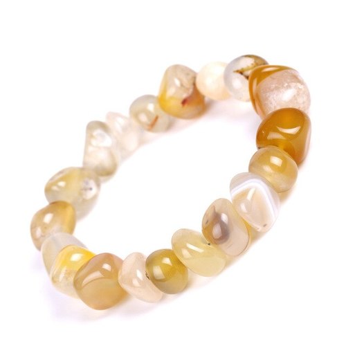 Irregular Natural Stone Colorful Agate Beads Elastic Bracelet - Yellow Stone