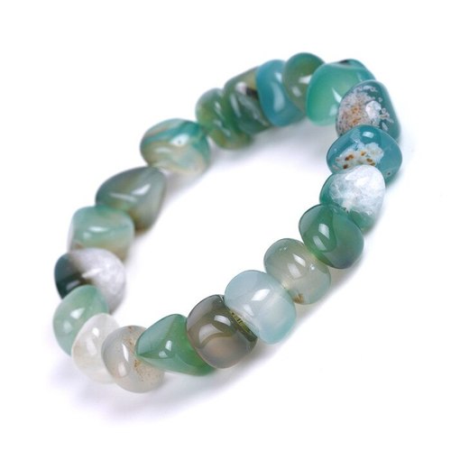 Irregular Natural Stone Colorful Agate Beads Elastic Bracelet - Light Green Stone