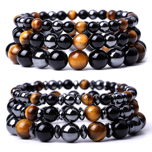Mix Color Jade Stone Tiger Eye Agate Bracelet - 6mm Double Layer