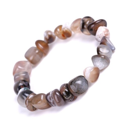 Irregular Natural Stone Colorful Agate Beads Elastic Bracelet - Coffee Stone