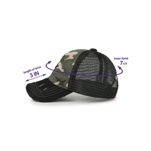 Black Camouflage Ililily Star Embroidery Black White Trucker Hat Cotton Baseball Cap