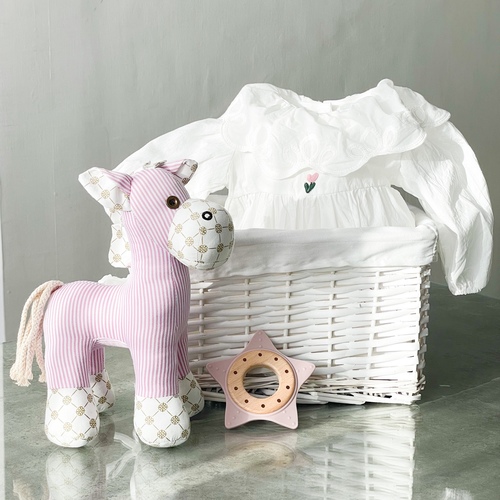 The Little Star - The products contain a wicker basket with girl's size 3-6 months clothes with the pink horse