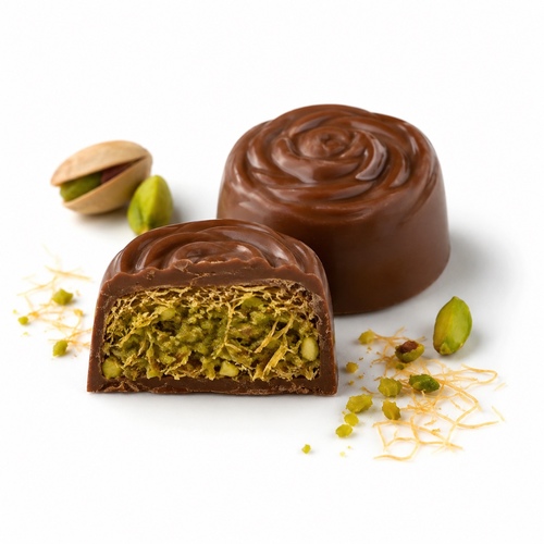 Belgian chocolate with pistachio kunafa