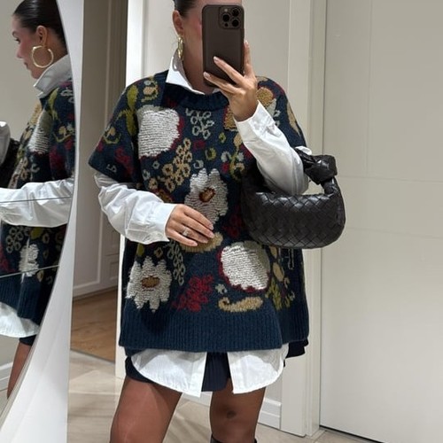 Navy Sweater - Sweater + White Shirt