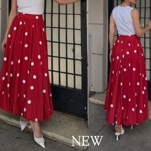 Red Flowy Dot Skirt