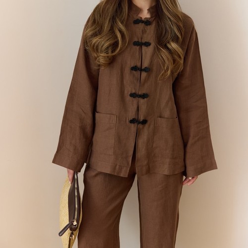 Brown Mandarin Linen Set
