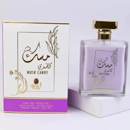 عطر مسك كاندي - مكونات العطر: و الحمضيات; قلب العطر المسك الأبيض و النوتات الزهرية; قاعدة العطر تتكون من المسك و العنبر. الحجم 100 ملي الجنس : رجالي نسائي ثبات 48 ساعة