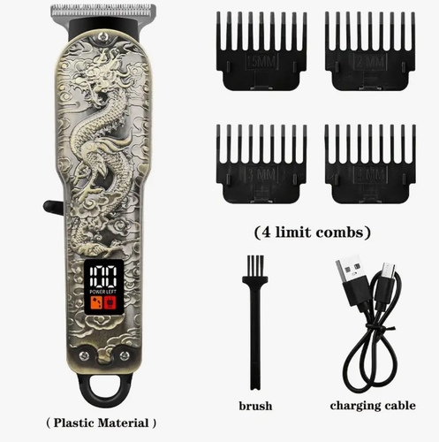 Professional Cordless Hair Clipper – Black - This high-performance cordless hair clipper is designed for precise trimming and smooth performance. It features a sleek black body with a transparent section showcasing the internal circuit board and a digital LED display for battery percentage.


What’s Included:



1 Hair clipper with LED power display
4 guide combs: 1.5mm, 2mm, 3mm, 4mm
1 cleaning brush
1 bottle of lubricating oil
1 USB Type-C charging cable





Key Features:



Digital screen shows battery level
Sharp T-blade for accurate trimming and detailing
Ergonomic and modern transparent design
USB rechargeable (Type-C)
Ideal for both home and professional use