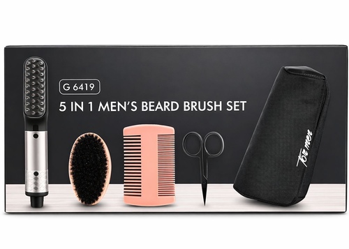 طقم فرشاة اللحية 5 في 1 - الطقم يحتوي على 5 أدوات أساسية:فرشاة تصفيف اللحية

تساعد على توزيع زيت اللحية وتصفيف الشعر بشكل مرتب.
فرشاة شعر اللحية الطبيعية

تمنح اللحية مظهراً أكثر كثافة وتزيل التشابك.
مشط اللحية

مثالي لتحديد شكل اللحية وترتيبها بسهولة.
مقص دقيق للحية

لتقليم الشعر الزائد وتحديد التفاصيل.
حقيبة تخزين أنيقة

لحفظ الأدوات وتنظيمها بسهولة أثناء السفر.