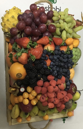 Fresh fruit basket (weight   15  kg - Green apple
Sugar apple
American apple
banana
white grapes
Red grapes
Mandarin
pear
apricot
Peache
Cream
Golden kiwi
Pattaya
Dragon
Granadilla
Passion fruit
hornech
mangosteen
Rambutan
longan
irons
Red Mulberry
Blackberry
blueberry
Strawberries