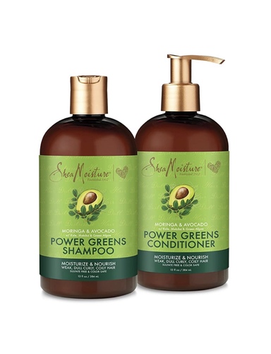 SheaMoisture Power Greens Curly Hair Shampoo and Conditioner Dry Hair Moringa Avocado to moisturize