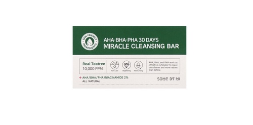 Some By Mi AHA. BHA. PHA 30 Days Miracle Cleansing Bar - The AHA, BHA, PHA set contains 10,000 ppm of natural tea tree extract and the AHA, BHA, PHA ingredients to have a bright, clean, and moisturized skin. It gently removes dead cells and skin waste piled over the skin.  AHA BHA PHA 30 Days Miracle Soap gently exfoliates and cleanses your skin.  Leaves your skin bright and moisturized.