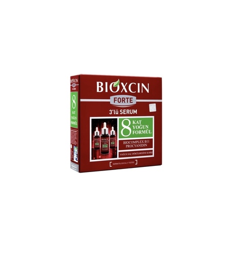 Bioxcin Forte Intensive Anti-Hair Loss Herbal Serum 3 X 50 ml - Bioxcin Forte Serum offers effectiveness against advanced hair loss thanks to its intense formula. 

It strengthens weak hair, makes them grow healthier, thickens and revitalizes the hair strands, gives volume and resistance to the hair. 
 How to Use Bioxcin Forte Advanced Anti Hair Loss Serum:

15-20 drops are applied every night to the entire hair, primarily the scalp area and its surroundings. To increase effectiveness, it can be applied twice a day, in the morning and evening, optionally. It is thoroughly absorbed into the scalp by gently massaging in circular motions for at least one minute. It does not rinse.  BIOXCIN FORTE SERUM can be used day or night. It should be kept on the hair for a minimum of 8 hours. For best results, it is recommended to use BIOXCIN FORTE regularly in combination with shampoo.  It can be dried with a blow dryer after the use of serum to provide better volume in the hair.