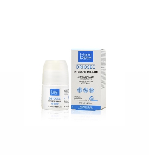 Driosec Intensive Underarm and Groins - Martiderm - The perspiration on the underarms and groin may present a quite uncomfortable odor, and although it's part of the natural homeostasis mechanism, it's necessary to neutralize it. Driosec intensive roll-on has been reformulated to offer a greater tolerance but also provide maximum effectiveness reducing both excess sweating and the odour of the armpits and groin.